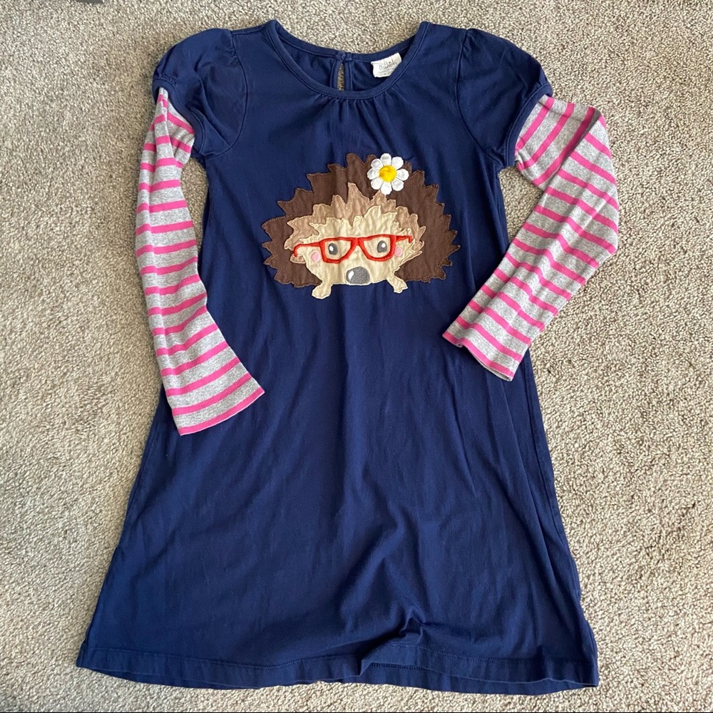 mini boden girls long sleeve striped porcupine dress - size 9/10
